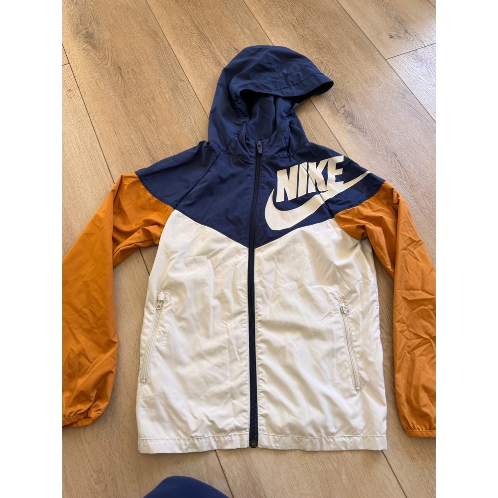 Nike Kids Windrunner Packable Hooded Jacket Navy White Orange Medium 88